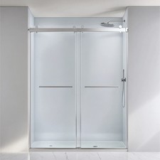56-60"W x 76"H Double Sliding Shower Door in Chrome, 3/8'' 10mm Clear Glass