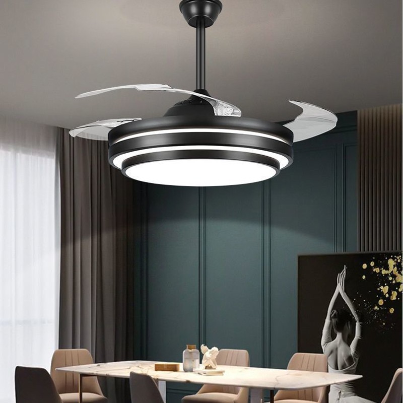 36 Inch Invisible Ceiling Fan Chandelier With 4 Brown ABS Blade Bedroom Remote
