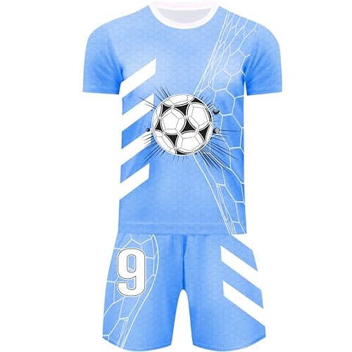 Boys Soccer Jerseys Kids Jersey Outfits Youth Football 5-6 Years Jersey-blue - Picture 3 of 6