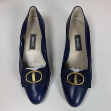 Vintage Bally Daisy Navy Gold Buckle Leather Pumps Made in Italy Corpcore sz 5.5