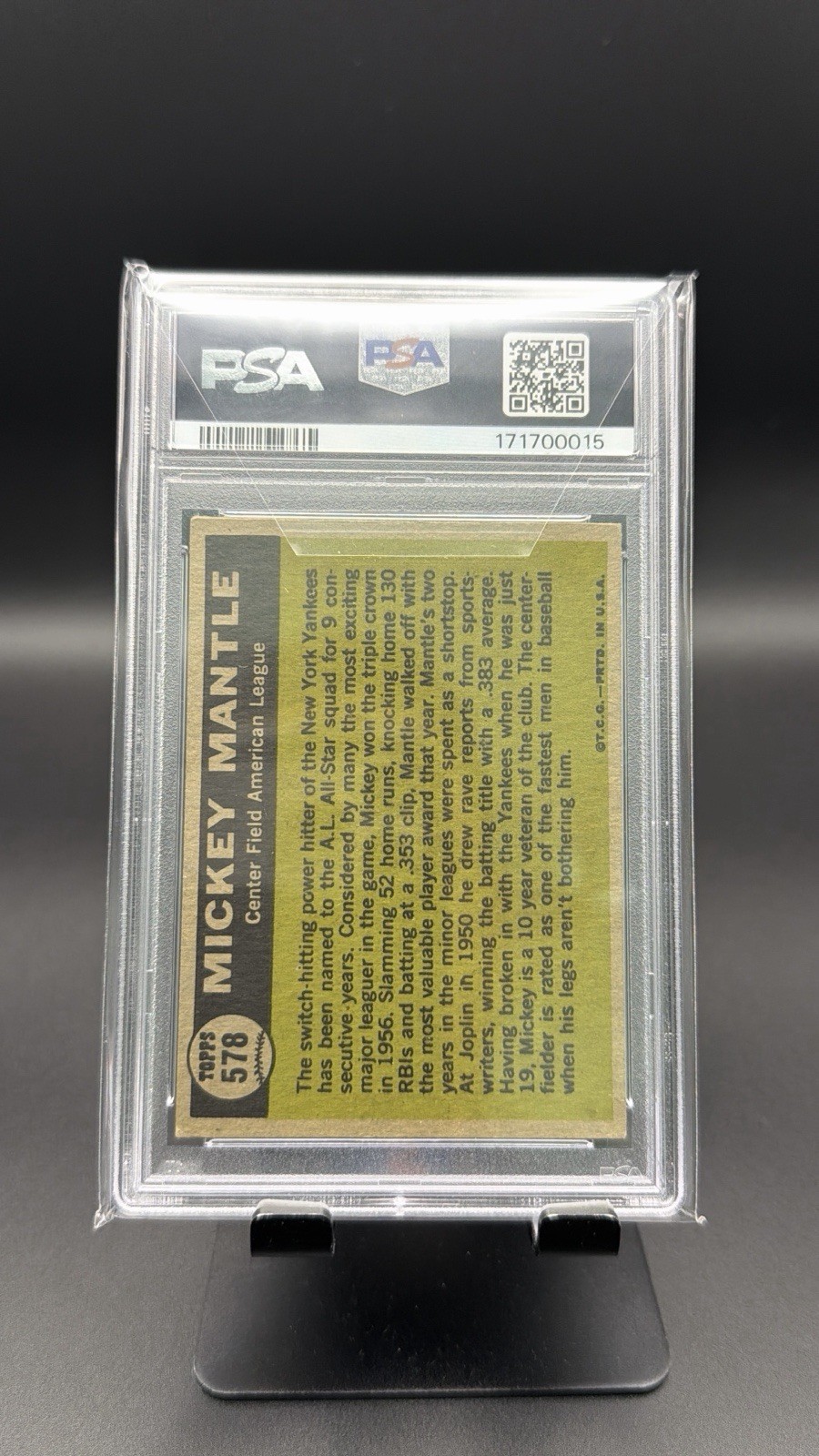 Topps 1961 Mickey Mantle High All-Star #578 New York Yankees PSA 3 VG view 2