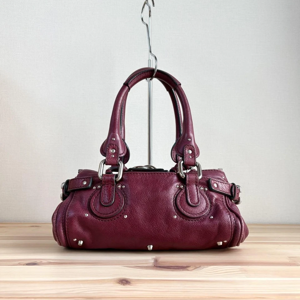 Chloe Mini Paddington Handbag Leather Bordeaux Burgundy Padlock Used 9086 - Image 2 of 4