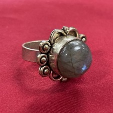 Vintage Sterling Silver Framed Large Round Moonstone Adjustable Ring Size 8