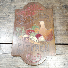 Vintage Country Kitchen Carved Hand Painted Decor Wood Wall Hanging Folk Art