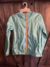 Columbia Light Blue Unisex Kids Hooded Windbreaker Jacket Orange Accents