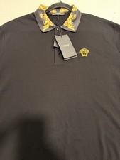 Versace Men's Greca Polo Shirt Short Sleeve Black/Gold, Size XL