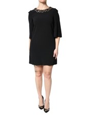 Dolce & Gabbana Black Crystal Embellished Round Neck Mini Women's Dress