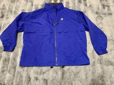 CARHARTT USA HOODED HEAVY WINDBREAKER BLUE WORK JACKET WIP FULL ZIP XL Vintage