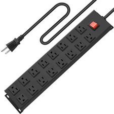 Metal 16 Outlet Mountable Power Strip, Wall Mount Garage Workbench Socket, Ga...