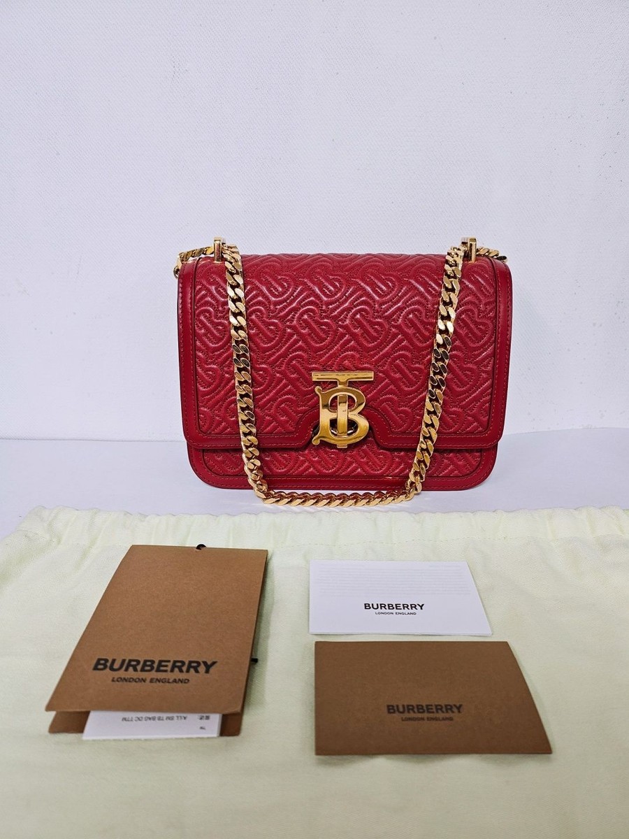 ショルダーバッグ・ポシェット BURBERRY CHAIN SHOULDER BAG Burberry Monogram TB Quilted Red Women's Chain Shoulder Bag