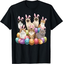 Easter Day Cat Bunny Ears Eggs Graphic Men Women Kids Funny T-Shirt