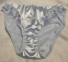 Vintage Bella Zahra Women's Blue Satin Lace Bow Bikini Panties XL 1X Nylon