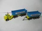 Matchbox Lesney Superkings K-16 Dodge Twin Tippers- yellow & blue, BROWN BASE