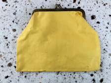 Vintage Yellow Kiss Lock Clasp Embossed Gold Tone Metal Frame Retro Coin Purse