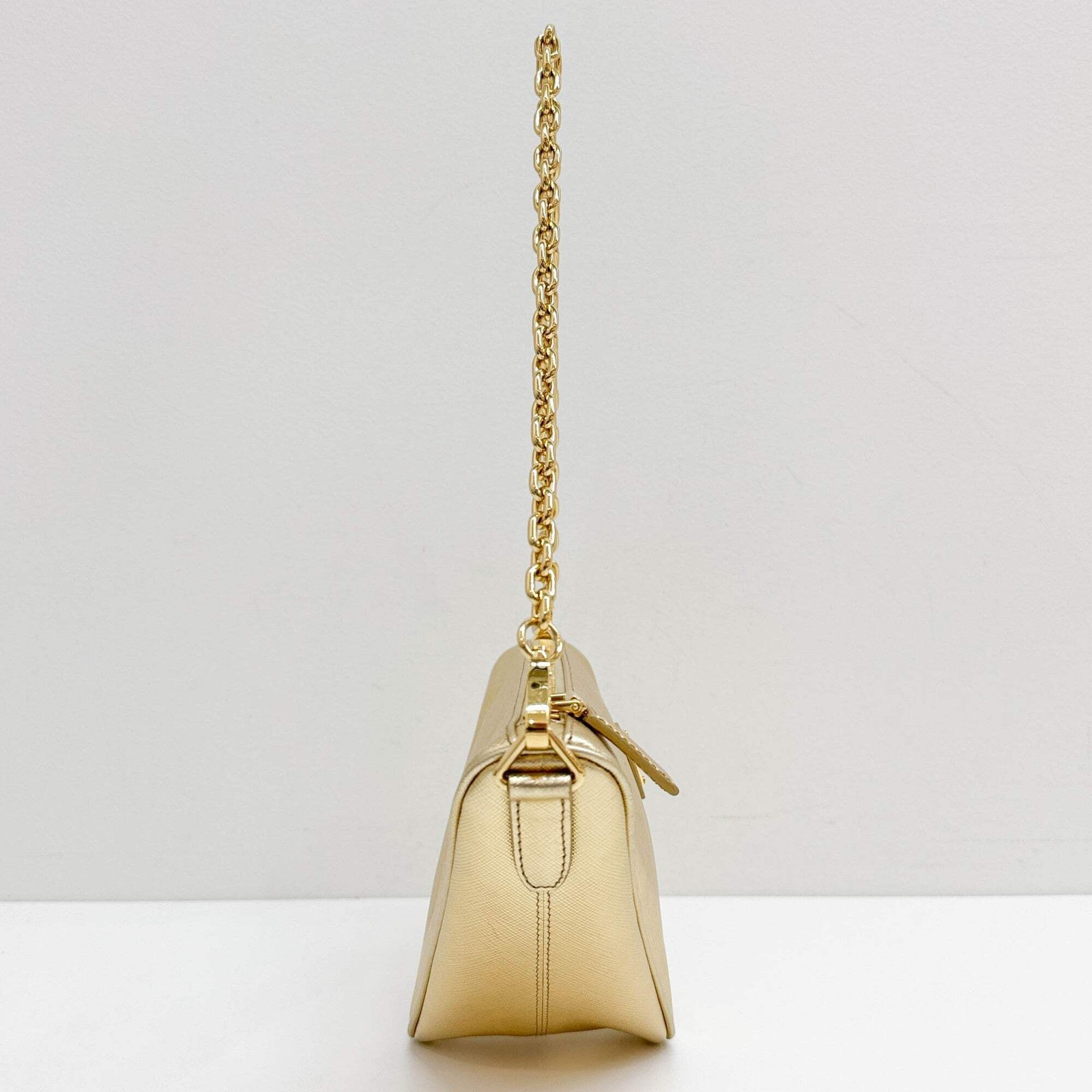 PRADA Triangle Gold Leather Two Way Bag thumbnail 5
