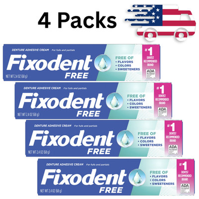 Fixodent Complete Free Denture Adhesive Cream, 2.4 oz, 4 Pack