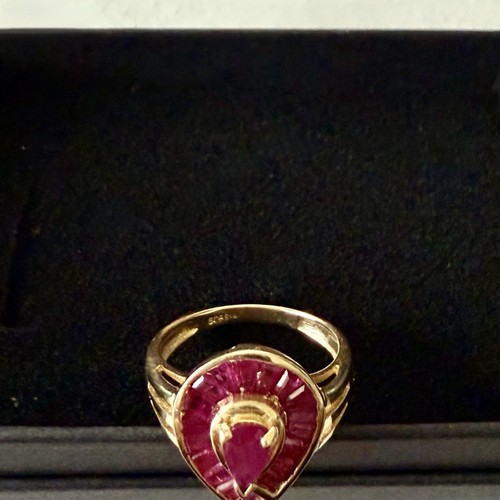 VTG Solid 14K Yellow Gold Ruby Teardrop Ring 19 Genuine Rubies Signed BCAS 4g - Picture 9 of 11
