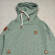 Naketano Womens Hoodie Size M Green Ladybug Beetle Print Funnel Cowl Neck Hoody