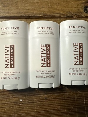 Native Coconut Vanilla Whole Body Sensitive Deodorant 2.4 oz Aluminum Free 3 Pk
