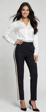 Vince Black Ivory Tuxedo Stripe Stretch Wool Ankle Pants Trouser Sz 2