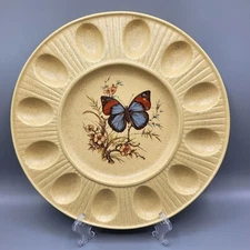 Vintage Treasure Craft Stoneware Butterfly Motif Deviled Egg Platter 12"