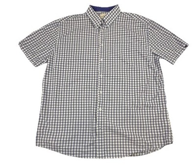 Samuel Windsor Short Sleeve Button Down Shirt Blue White Gingham Print Men s XXL