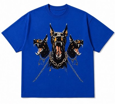 Cerberus Doberman Graphic T-Shirt Gothic Streetwear Royal Blue Unisex Tee
