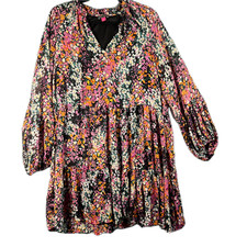 Vince Camuto Dress Womens Large Black Pink Floral Romantic Lightweight Flowy