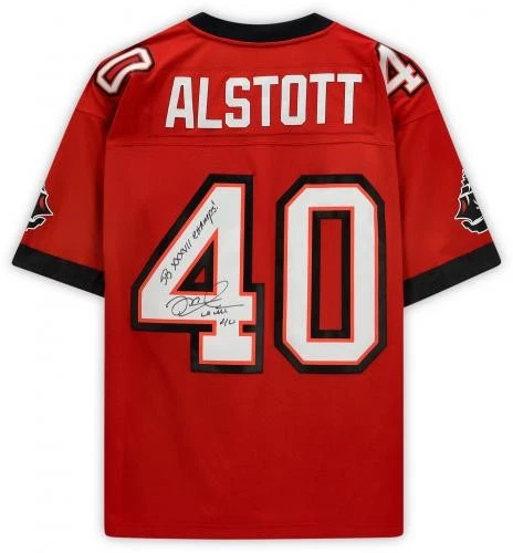 Красная футболка с автографом Майка Олстотта из Tampa Bay Buccaneers Mitchell & Ness со вставками - Изображение 2 из 4