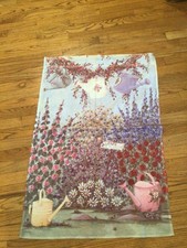 Vtg Colorful Flowers Watering Cans GARDEN YARD FLAG 3x2ft, made in USA