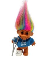 Russ Troll Get Well Soon Hospital Top Crutch and Foot Cast Rainbow Hair 4"
