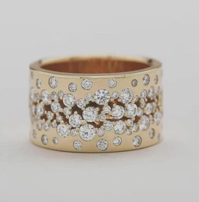 Gorgeous Flush Set Scattered Diamond Wedding Wide Band Ring 14K Yellow Gold Over