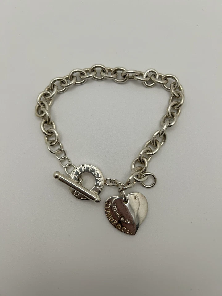 Pulseira de corrente Tiffany & Co. barra alternada etiqueta coração Tiffany 10" prata esterlina 925 - Imagem 2 de 4