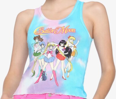 Sailor Moon Mercury Venus Mars Jupiter Rainbow Tie-Dye Tank Top Girls L NEW NWT