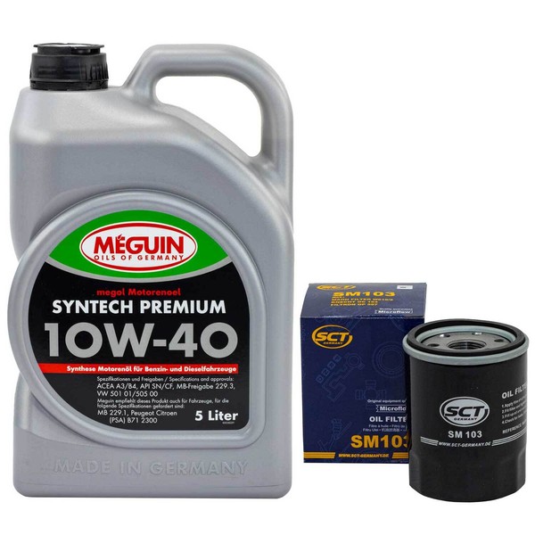 MotoröL Set 10W-40 Meguin 5 Liter + ÖLfilter Sm 103 FüR Mitsubishi Colt Vi Smart-image