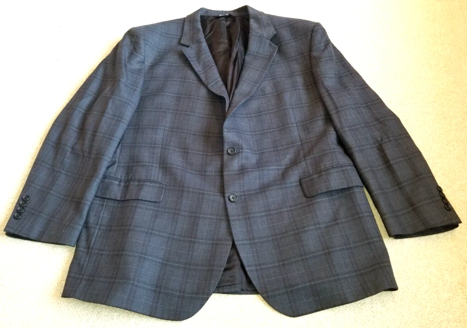 Mens Blazer-JOS. A. BANK-blue/navy/maroon plaid 100% wool 2 button ls-48R