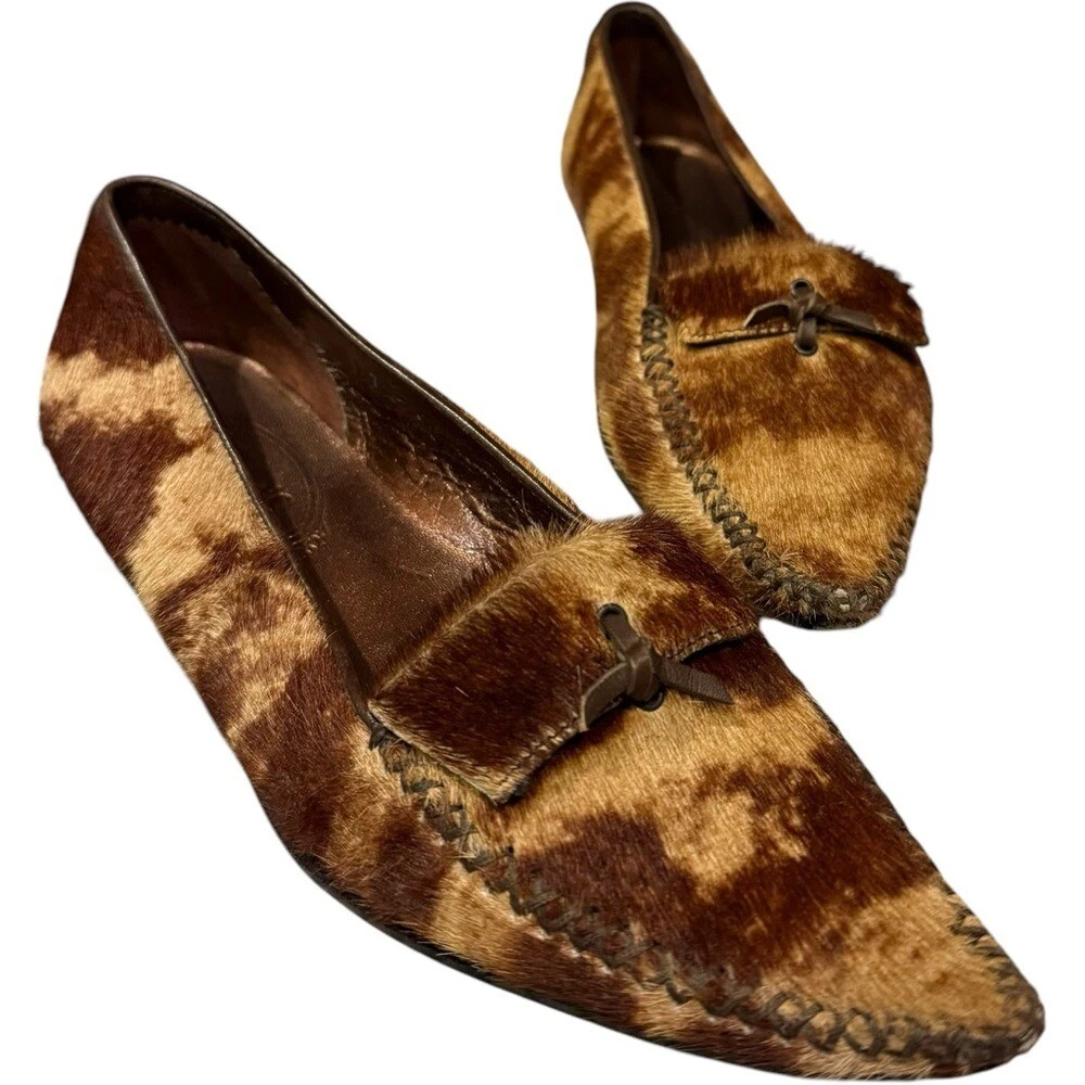 TOD’S Splendide scarpe basse Tod's in pelle a punta con stampa animalier e capelli di vitello taglia 7