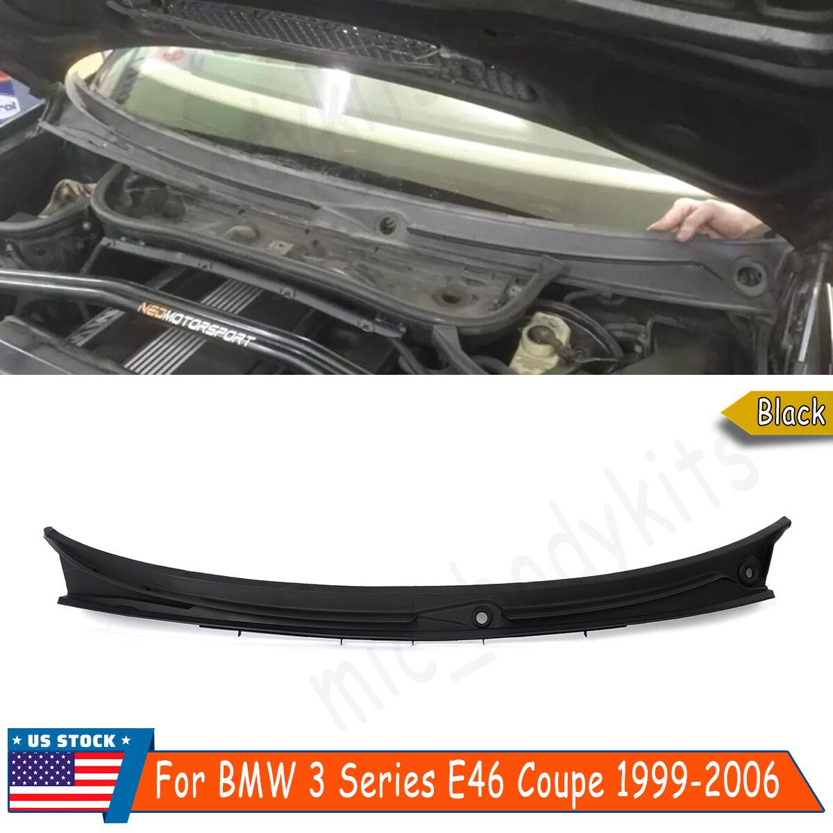 Windshield Wiper Cowl Cover Grille Panel For 1999-2006 BMW 3 Series E46 Coupe