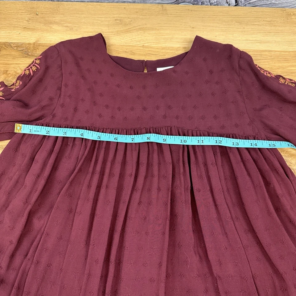 Gymboree Size 8 Girls Peasant Dress Boho Ruffled Long Sleeve Burgundy Embroidery - Image 4 of 4