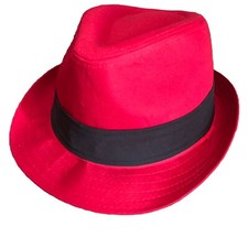 Nayt Men's Cotton Fedora 62cm 2xl Red With Black Band