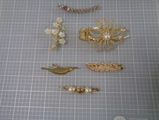 Vintage/Now Rhinestone Faux Pearls Hair Accessories Lot Barrettes, Clips 6 Pc