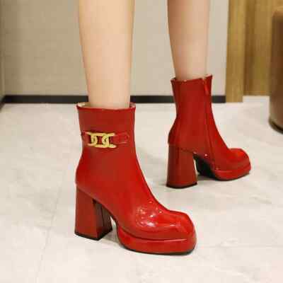 Stiefel Schuhe Stiefeletten Frau Knöchelschuhe Rot 10.5 CM Leder Synthetik 30840