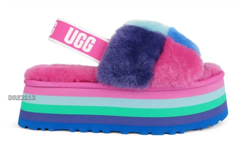 UGG Disco Checker Slide Pride Rainbow Platform Slippers Womens Size 7 *NIB*