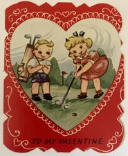 Golf Valentine Puttin' In On Par I Love You! Die Cut Vintage A-Meri-Card