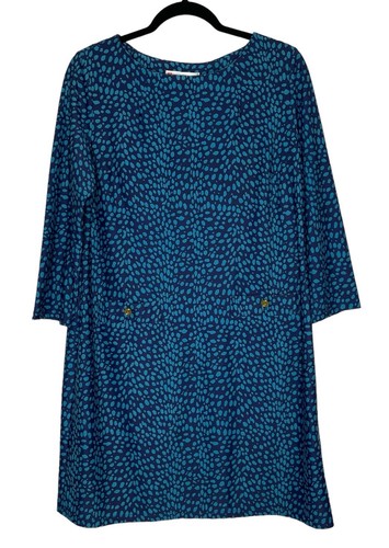 Jude Connally Women’s Sabine Shift Dress Sz L Blue 3/4 Sleeve Spot Peacock NWT - 第 1/7 張圖片