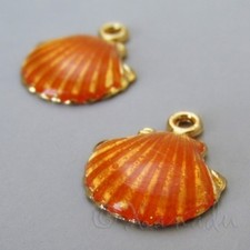 Scallop Shell 18mm Gold Plated Orange Enamel Beach Charms C1792 - 2, 5 Or 10PCs