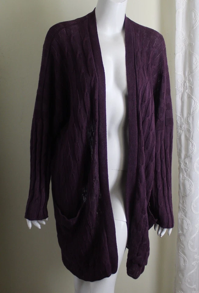 Eskandar O/S красивый фиолетовый кабель 36» длинный тяжелый льняной кардиган свитер - Изображение 4 из 4