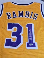 Kurt Rambis Autographed/Signed Jersey Beckett Sticker Yellow Custom Jersey 