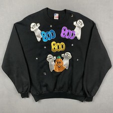 Jerzees Sweatshirt Adult XL Black Halloween Ghost Pumpkin Boo Sweater Crewneck