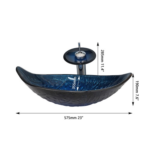 Grifo de drenaje de vidrio ovalado fregadero azul lavabo de hoja azul grifo de drenaje - Imagen 2 de 9